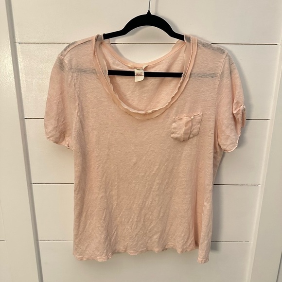 SUNDANCE Linen woman pink short sleeve lagonlook lightweight casual tee XL - Picture 1 of 10